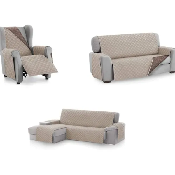 Soffor>Beige sofföverdragsskydd, storlek 3-sits. Vändbar quiltad C