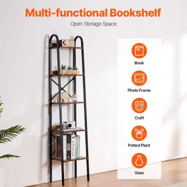 DUOKU Hyllor>Bibliotek - - YJX-BS002 - Metall - 5 Nivåer - Industriell Stil - Brun