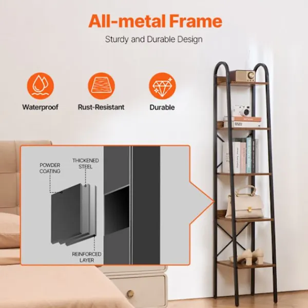 DUOKU Hyllor>Bibliotek - - YJX-BS002 - Metall - 5 Nivåer - Industriell Stil - Brun