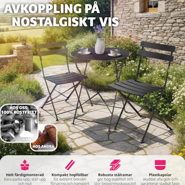 tectake Balkongmöbler>Bistrobord set Frieda, hopfällbart för 2 personer