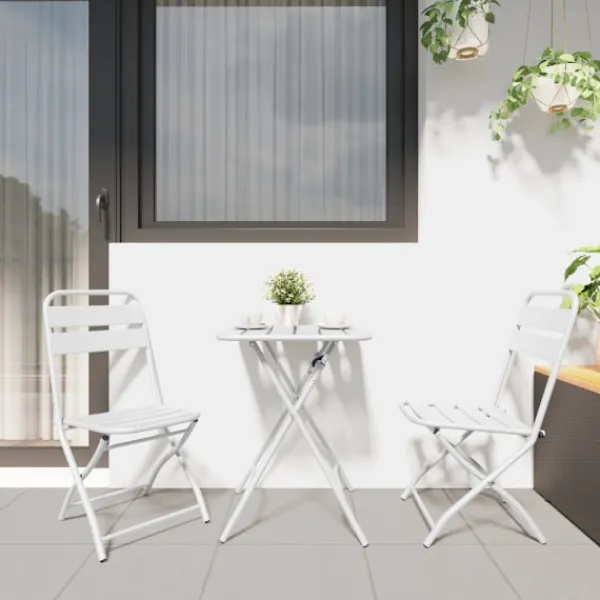 vidaXL Balkongmöbler>Bistroset 3 pcs Vit Stål