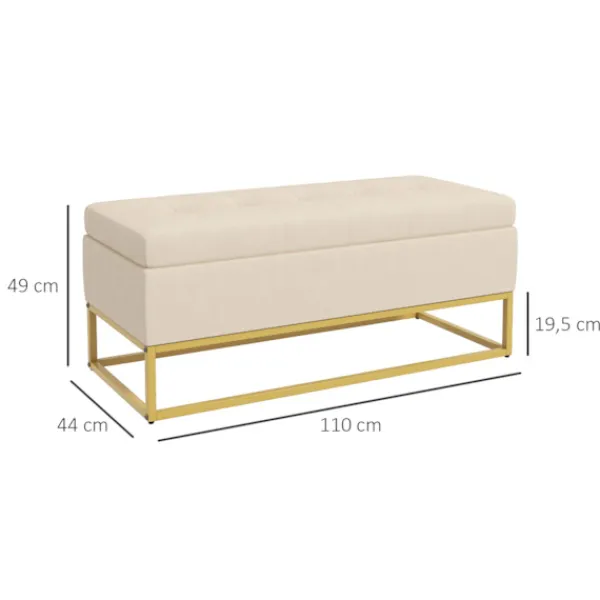 Northio Kistor & Koffertar>Bänk Med Förvaringsutrymme, Stoppad Bänk Med Fällbart Lock I Sammetslook, Sängbänk Med Stålben, Beige, 110X44X49Cm