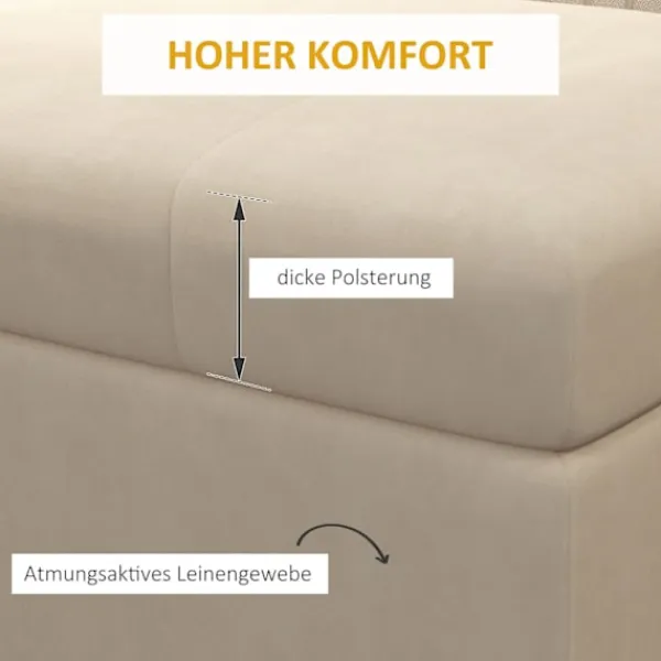 Northio Kistor & Koffertar>Bänk Med Förvaringsutrymme, Stoppad Bänk Med Fällbart Lock I Sammetslook, Sängbänk Med Stålben, Beige, 110X44X49Cm