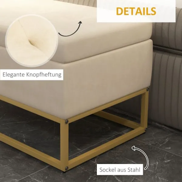 Northio Kistor & Koffertar>Bänk Med Förvaringsutrymme, Stoppad Bänk Med Fällbart Lock I Sammetslook, Sängbänk Med Stålben, Beige, 110X44X49Cm