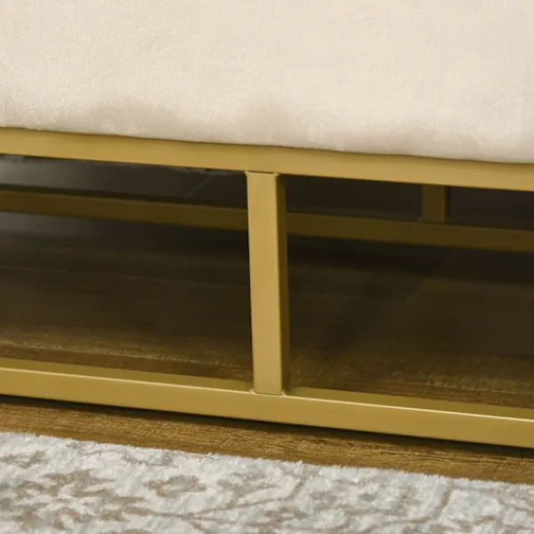 Northio Kistor & Koffertar>Bänk Med Förvaringsutrymme, Stoppad Bänk Med Fällbart Lock I Sammetslook, Sängbänk Med Stålben, Beige, 110X44X49Cm