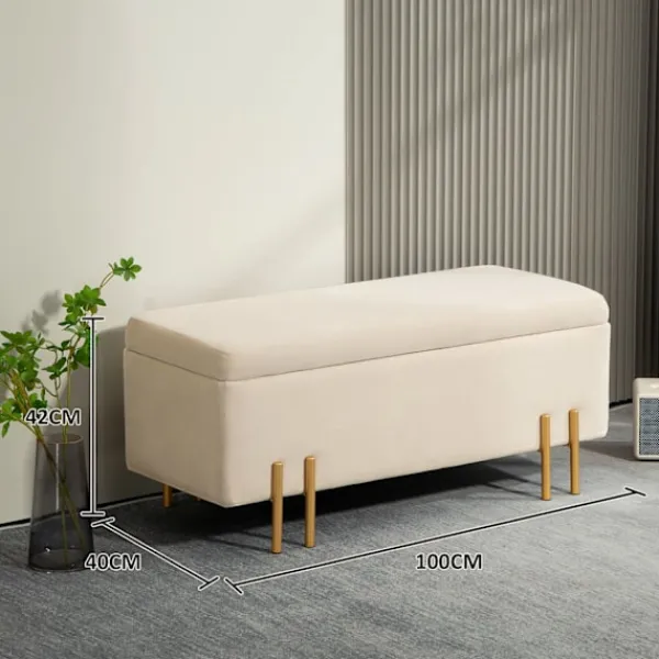 Northio Kistor & Koffertar>Bänk med förvaringsutrymme, stoppad bänk med sammetslook, kista med träben, bröstbänk för vardagsrum, sovrum, hall, 100 x 40 x 42 cm, beige