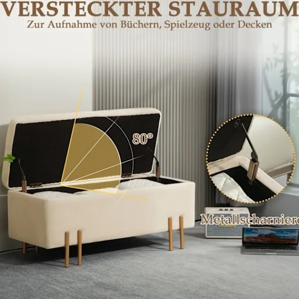 Northio Kistor & Koffertar>Bänk med förvaringsutrymme, stoppad bänk med sammetslook, kista med träben, bröstbänk för vardagsrum, sovrum, hall, 100 x 40 x 42 cm, beige