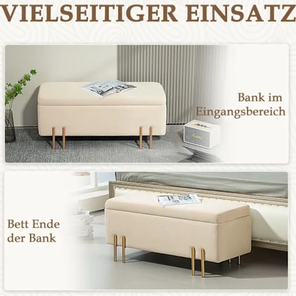 Northio Kistor & Koffertar>Bänk med förvaringsutrymme, stoppad bänk med sammetslook, kista med träben, bröstbänk för vardagsrum, sovrum, hall, 100 x 40 x 42 cm, beige