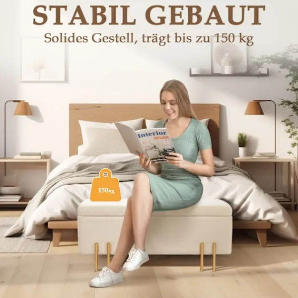 Northio Kistor & Koffertar>Bänk med förvaringsutrymme, stoppad bänk med sammetslook, kista med träben, bröstbänk för vardagsrum, sovrum, hall, 100 x 40 x 42 cm, beige