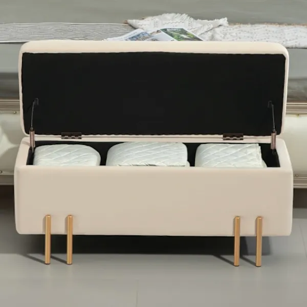 Northio Kistor & Koffertar>Bänk med förvaringsutrymme, stoppad bänk med sammetslook, kista med träben, bröstbänk för vardagsrum, sovrum, hall, 100 x 40 x 42 cm, beige