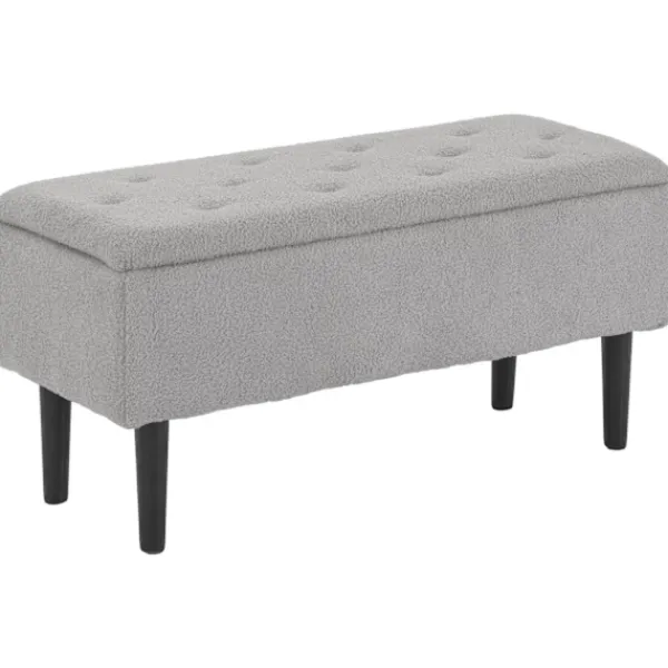 Northio Kistor & Koffertar>Bänk med förvaringsutrymme, stoppad bänk med gångjärnslock, sammetslook, bröstbänk, för vardagsrum, sovrum, grå, 95 x 38 x 45 cm