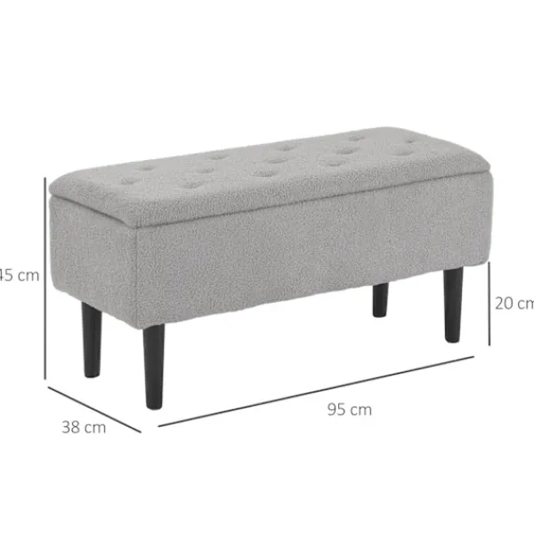 Northio Kistor & Koffertar>Bänk med förvaringsutrymme, stoppad bänk med gångjärnslock, sammetslook, bröstbänk, för vardagsrum, sovrum, grå, 95 x 38 x 45 cm