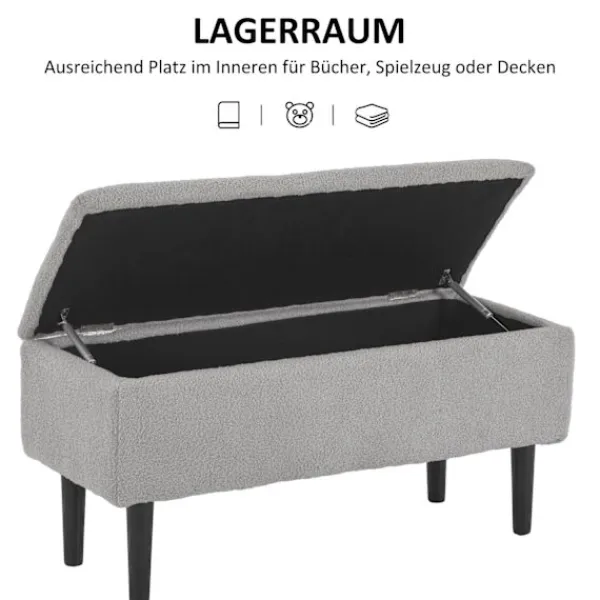 Northio Kistor & Koffertar>Bänk med förvaringsutrymme, stoppad bänk med gångjärnslock, sammetslook, bröstbänk, för vardagsrum, sovrum, grå, 95 x 38 x 45 cm