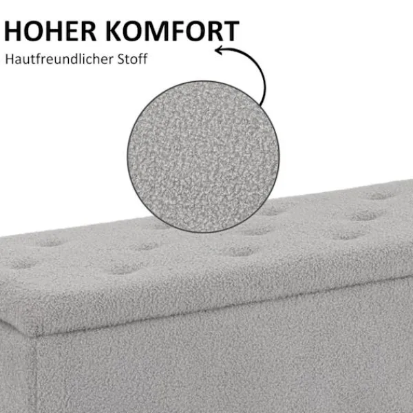 Northio Kistor & Koffertar>Bänk med förvaringsutrymme, stoppad bänk med gångjärnslock, sammetslook, bröstbänk, för vardagsrum, sovrum, grå, 95 x 38 x 45 cm