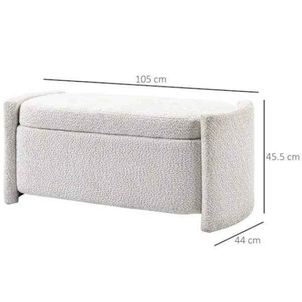 Northio Kistor & Koffertar>Bänk, sängbänk med förvaringsutrymme, stoppad bänk med lock, sammetslook, förvaringsbänk, kräm, 105 x 44 x 45,5 cm