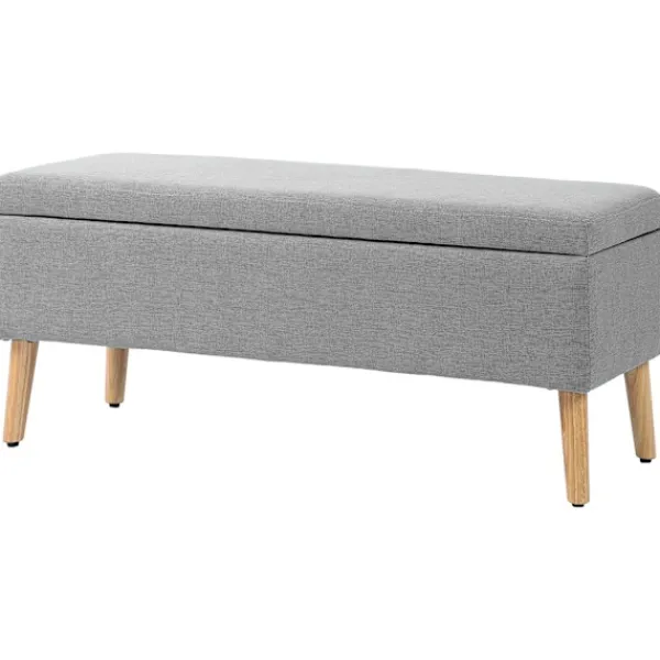 Northio Kistor & Koffertar>Bänk stoppad bänk med förvaringsutrymme sängbänk med linnelook för hall sovrum vardagsrum gummi trä grå 110 x 39 x 45 cm
