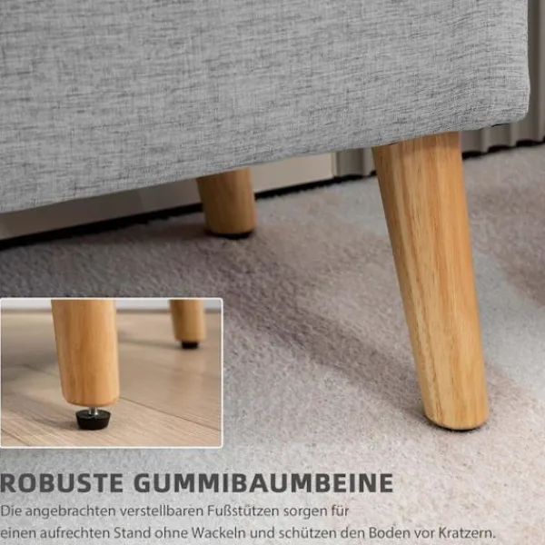 Northio Kistor & Koffertar>Bänk stoppad bänk med förvaringsutrymme sängbänk med linnelook för hall sovrum vardagsrum gummi trä grå 110 x 39 x 45 cm