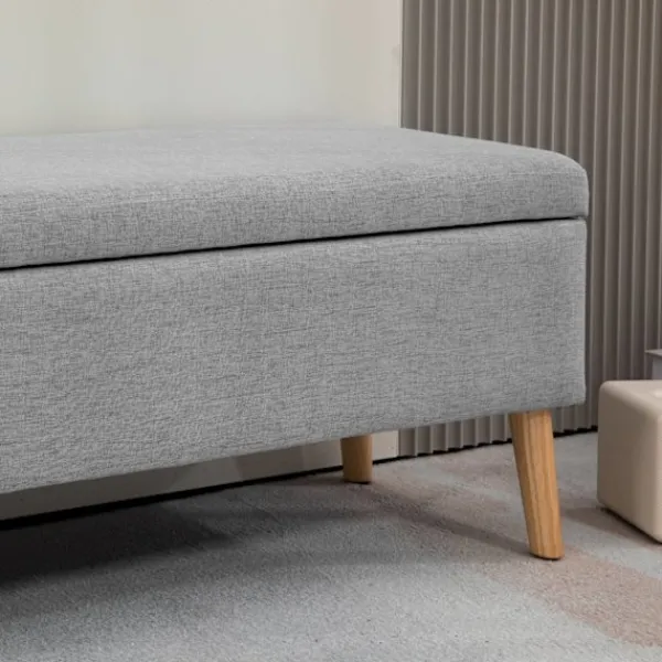 Northio Kistor & Koffertar>Bänk stoppad bänk med förvaringsutrymme sängbänk med linnelook för hall sovrum vardagsrum gummi trä grå 110 x 39 x 45 cm