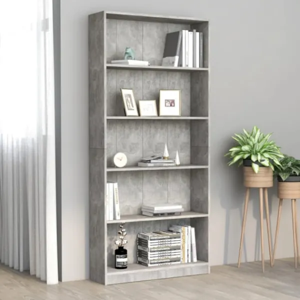 vidaXL Hyllor>Bokhylla 5 hyllor betonggrå 80x24x175 cm konstruerat trä