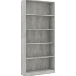 vidaXL Hyllor>Bokhylla 5 hyllor betonggrå 80x24x175 cm konstruerat trä