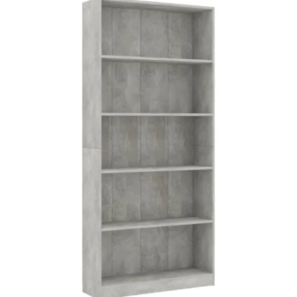 vidaXL Hyllor>Bokhylla 5 hyllor betonggrå 80x24x175 cm konstruerat trä