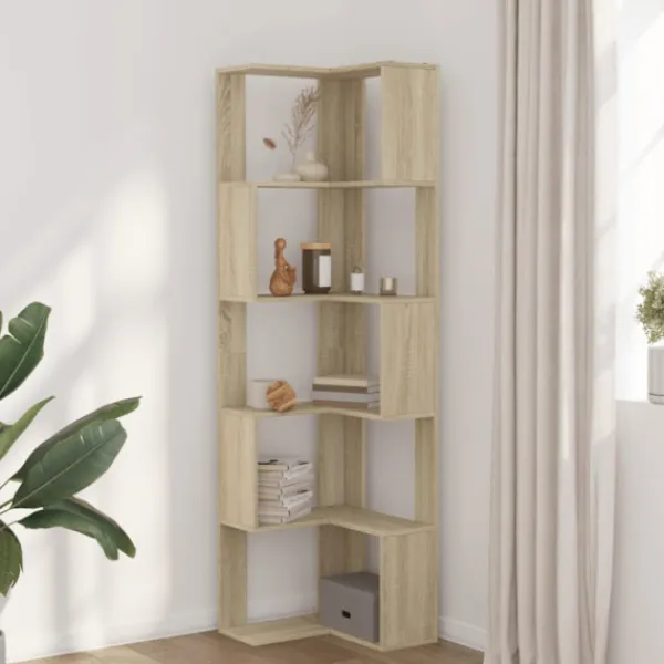 vidaXL Hyllor>Bokhylla hörn 5 hyllplan sonoma-ek 50x50x179 cm konstruerat trä