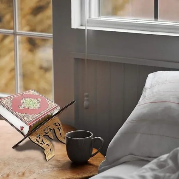 Hyllor>Bokstöd i trä, Koranen helig bokhållare, bokhylla ornament för läsning, Islam bok
