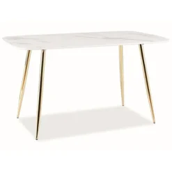 AC-DÉCO Matbord>Bord rektangulärt marmor effekt i trä - Fyra ben i guldmetall - 6 platser - L 140 cm x P 80 cm x H 75 cm