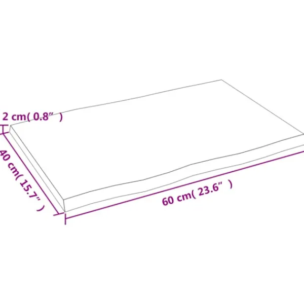vidaXL Matbord>Bordsskiva 60x40x2 cm obehandlad massiv ek levande kant