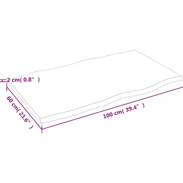 vidaXL Matbord>Bordsskiva 100x60x2 cm obehandlad massiv ek levande kant