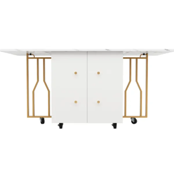 Sideboards>Bärbart hopfällbart bord med marmoroptik – multifunktionellt matbord med gyllene ben & hjul