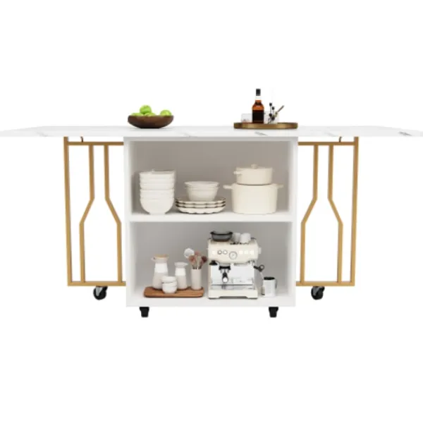 Sideboards>Bärbart hopfällbart bord med marmoroptik – multifunktionellt matbord med gyllene ben & hjul
