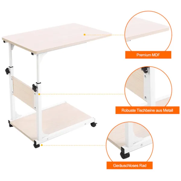 Småbord>Bärbart Multifunktionellt Avtagbart Laptopbord med Hjul Säng Soffa Böcker Vit
