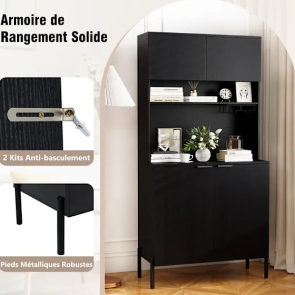 COSTWAY Sideboards>Buffé 164 CM , Laddstation, Vinställ, Buffé med Dörrar, Justerbar Hylla, för Vardagsrum Bar,