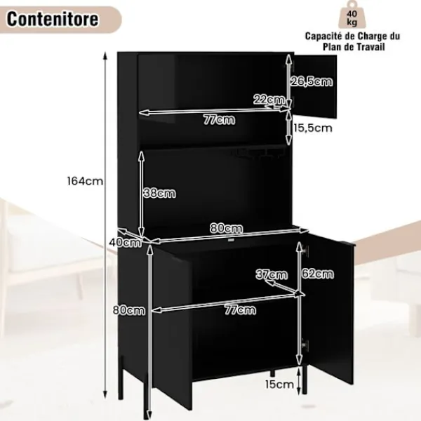 COSTWAY Sideboards>Buffé 164 CM , Laddstation, Vinställ, Buffé med Dörrar, Justerbar Hylla, för Vardagsrum Bar,