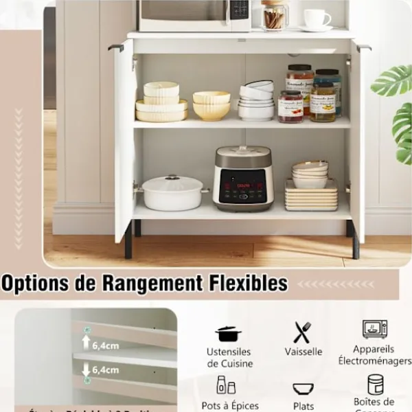COSTWAY Sideboards>Buffé i kök 164CM , Laddstation, Vinglasställ, Buffé med Dörrar, Justerbar Hylla, för Salong Bar,