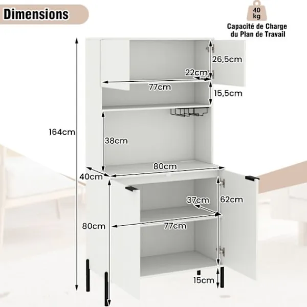 COSTWAY Sideboards>Buffé i kök 164CM , Laddstation, Vinglasställ, Buffé med Dörrar, Justerbar Hylla, för Salong Bar,