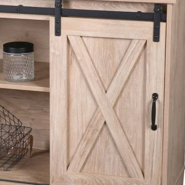 URBAN LIVING Sideboards>Bufféskåp i trä med skjutdörrar + 2 nischer "Manhattan" - - L 150 x P 39,5 x H 80 cm