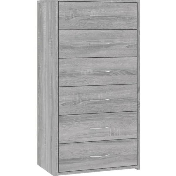 vidaXL Byråer>Byrå 6 lådor grå sonoma-ek 50x34x96 cm konstruerat trä