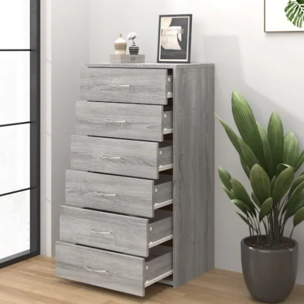 vidaXL Byråer>Byrå 6 lådor grå sonoma-ek 50x34x96 cm konstruerat trä