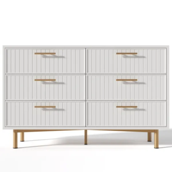 Byråer>Byrå med 6 lådor, vit skänk för sovrum och alla vardagsrum, vit -H75/B120/T40 cm