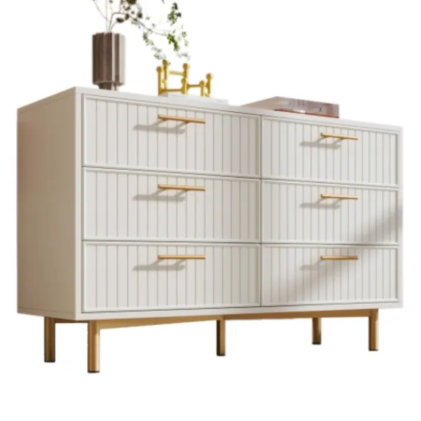 Byråer>Byrå med 6 lådor, vit skänk för sovrum och alla vardagsrum, vit -H75/B120/T40 cm