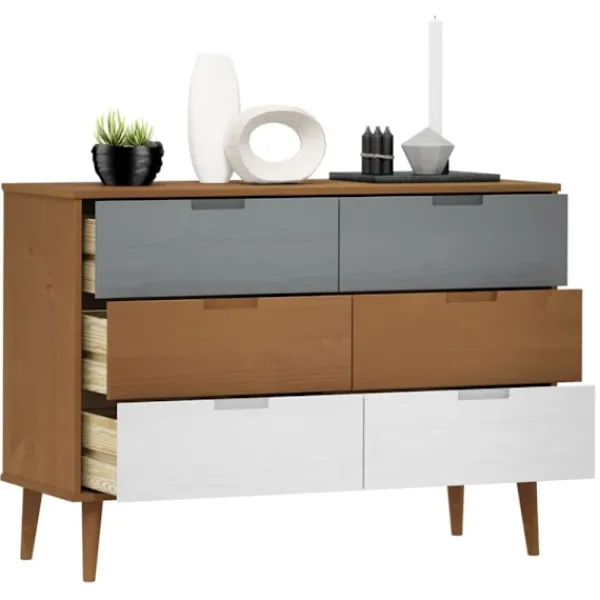 vidaXL Byråer>Byrå MOLDE brun 113x40x80 cm massiv furu