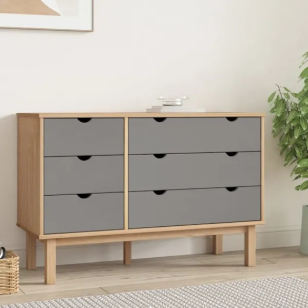 vidaXL Byråer>Byrå OTTA brun&grå 111x43x73,5 cm massiv furu