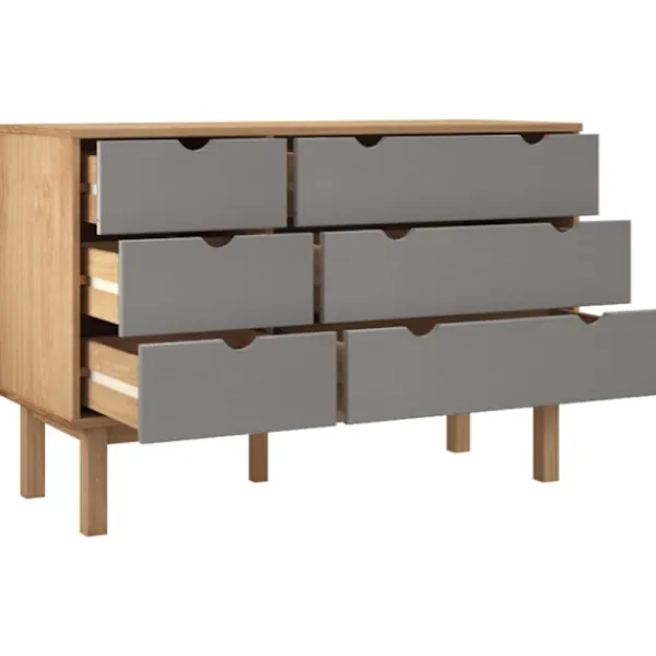 vidaXL Byråer>Byrå OTTA brun&grå 111x43x73,5 cm massiv furu