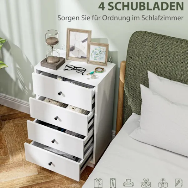 Northio Byråer>Byrå, skänk med 4 lådor, skåp av trämaterial, förvaringsskåp i modern stil, lådskåp, byrå, skåp för vardagsrum, sovrum, hall, 47 x 29 x 75 cm, vit