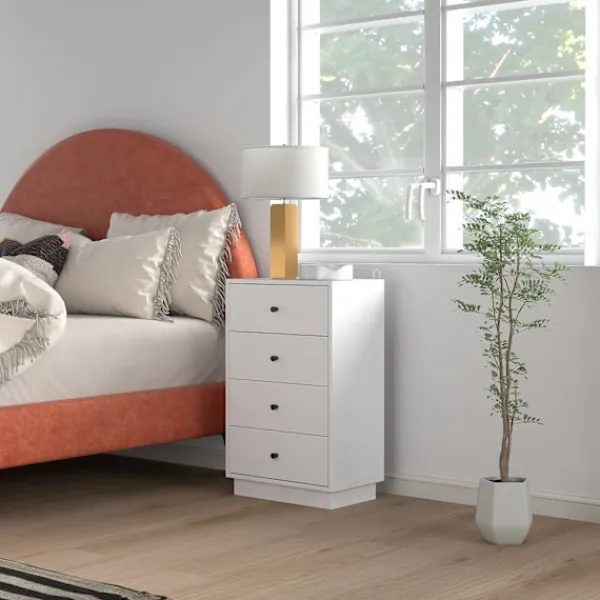 Northio Byråer>Byrå, skänk med 4 lådor, skåp av trämaterial, förvaringsskåp i modern stil, lådskåp, byrå, skåp för vardagsrum, sovrum, hall, 47 x 29 x 75 cm, vit