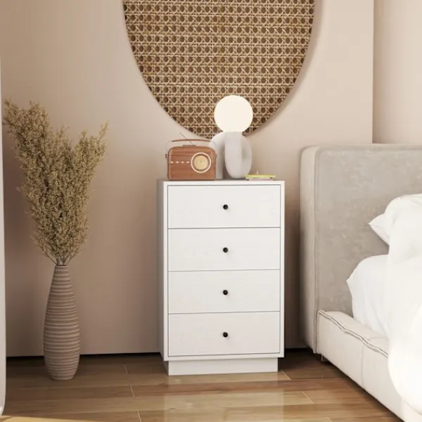 Northio Byråer>Byrå, skänk med 4 lådor, skåp av trämaterial, förvaringsskåp i modern stil, lådskåp, byrå, skåp för vardagsrum, sovrum, hall, 47 x 29 x 75 cm, vit