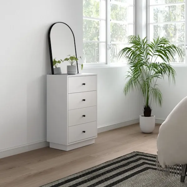 Northio Byråer>Byrå, skänk med 4 lådor, skåp av trämaterial, förvaringsskåp i modern stil, lådskåp, byrå, skåp för vardagsrum, sovrum, hall, 47 x 29 x 75 cm, vit