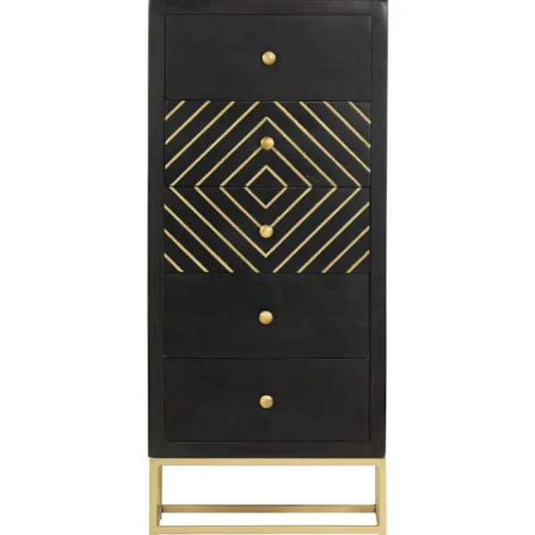 vidaXL Byråer>Byrå svart och guld 45x30x105 cm massivt mangoträ
